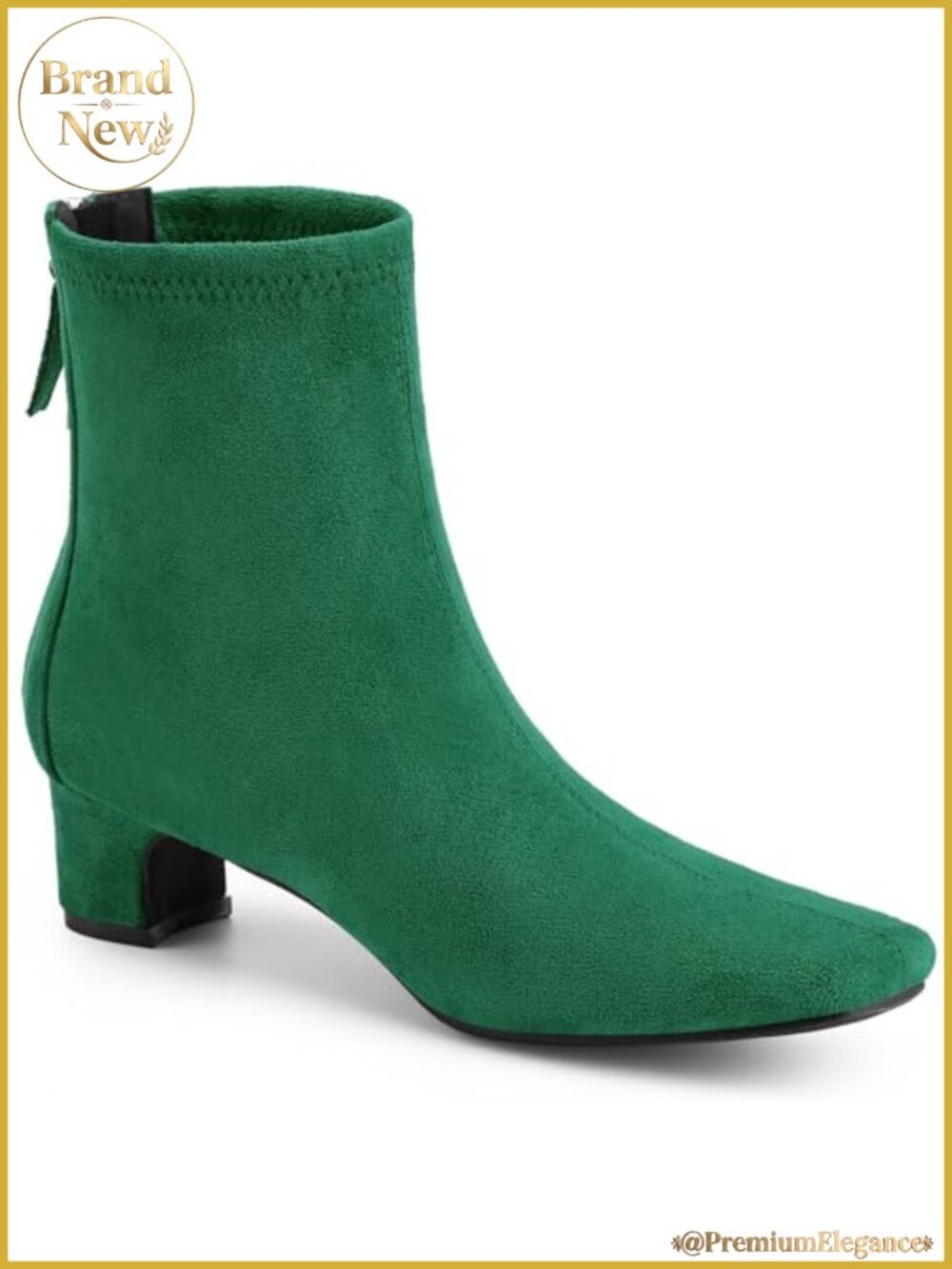 Faux Suede Square Toe Chunky Low Heel Ankle Boots Back Zip Booties